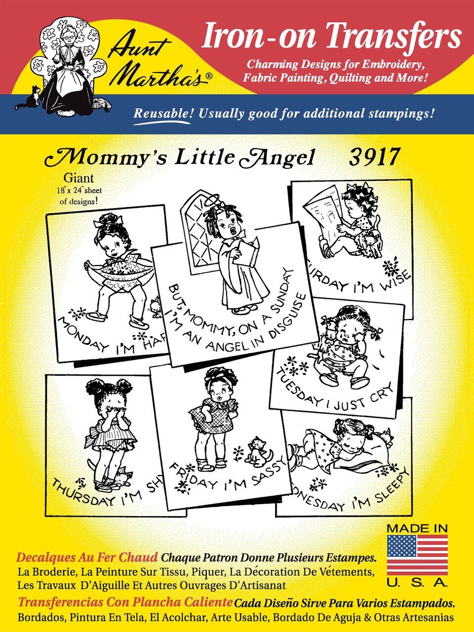 Aunt Martha's Mommy's Little Angel 3917 embroidery iron on pattern